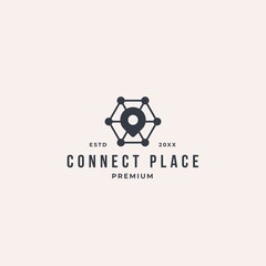 Point radar and place with connecting line spider logo concept