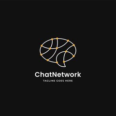 Bubble chat logo template with connecting line and dots to symbolize networking and relationship. Premium logo