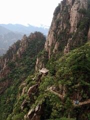 China Mount HuangShan - April, 2015: Natural scenery, sunsets, peculiarly-shaped granite peaks, Huangshan pine trees and views of the clouds from above. Photo taken in Yellow Mountain (UNESCO).