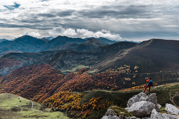 Unrecognizable hiker shooting with phone fall highlands
