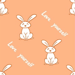 Rabbit seamless pattern with the inscription 
