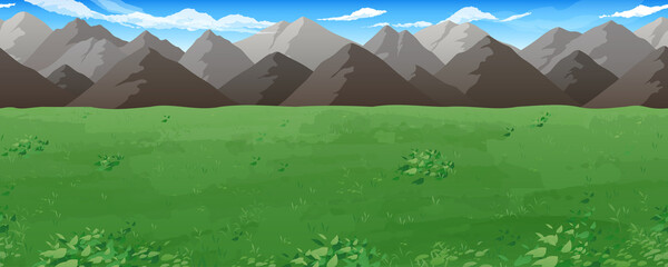 草原と山の風景動画 横スクロールゲームの背景 ループ Wall Mural ふわぷか