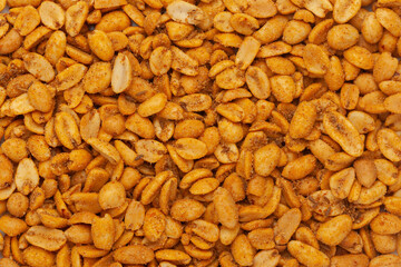 Close-up of Heeng jeera Peanuts mixture Indian namkeen (snacks) Full-Frame Background. Top View
