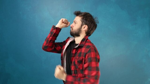 White male silly face dancing celebrating exercising  zumba dance, maybe 4k daytime