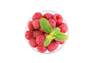 Raspberry Greek yogurt granola parfait in a glass on a white isolated background