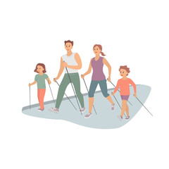 Nordic walking, family healthy activity.