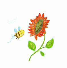 Bee and flower nice illustration for the greeting card or background. Vector graphic design - 420510046