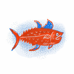 Fish painting - decorative vector illustration, hand drawn design - 420510080