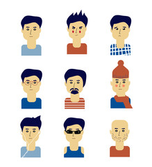 Man avatar with different emotions and in different situtations and outfits. Vector graphic illustration - 420510090