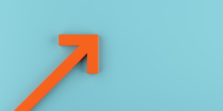 Orange Arrow Pointing Up Over Blue Background, Success Or Growth Concept