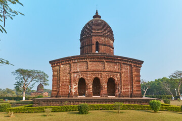 Fototapeta na wymiar Jor Mandir (twin) temple of Bishnupur, famous for its terracotta temples. One temple is seen in the picture.