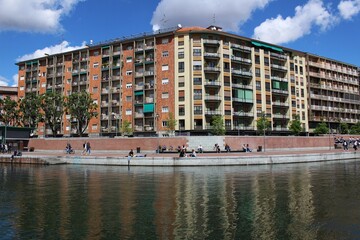 Italy, Milan: Detail of Darsena.