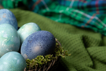 Easter eggs on a green background. Preparing for Easter