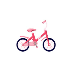 isolated image of a teenage two-wheeled bicycle. Red bike. Vector illustration, flat.