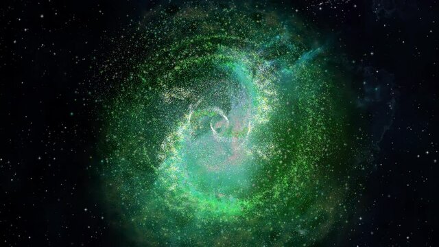Galaxy 3 - Green World - The transitional type of galaxy from spherical to spiral. Young and not yet dense. A huge amount of ionized nitrogen in interstellar nebulae gives the galaxy an emerald green 
