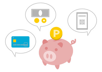 ポイントと貯金箱と支払い方法のイラスト