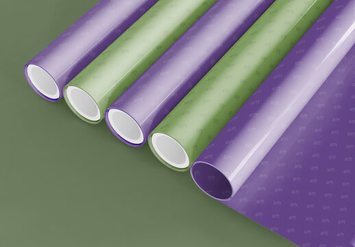 Five Wrapping Paper Rolls Mockup