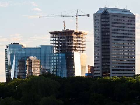 unfinished modern building in sunset