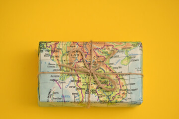 Map Paper Travel Concept with Gift Box