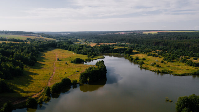 Drone landscape - quite summer day on a river