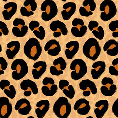 Leopard print, cheetah seamless pattern, jaguar texture. Jungle exotic background. Leo repeat vector design. Wild Animals fur illustration.