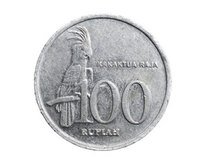 Indonesia one hundred rupees coin on a white isolated background