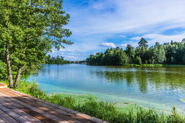 The bank of the Lyuboseyevka River near the historical and architectural complex of the destroyed Grebnevo estate, Moscow region, Russia