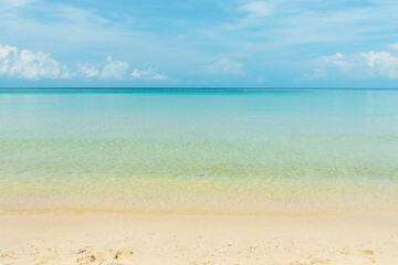 wave sea beautiful Asian beach with white sand and blue sky, mountain. Seascape at Phuket Thailand