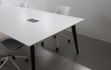 Close up of high quality office desks and chairs, special composition background