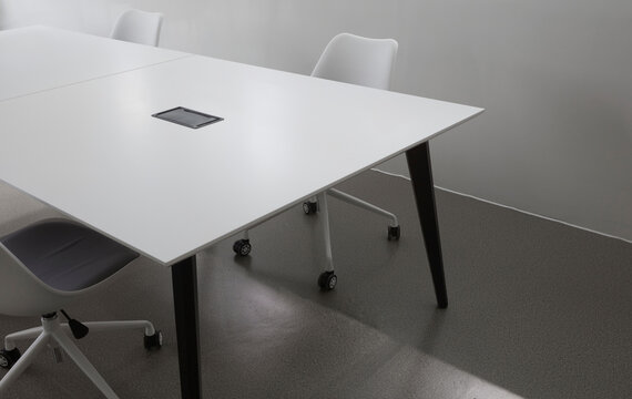 Close up of high quality office desks and chairs, special composition background