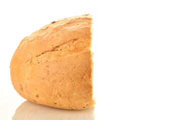 One half of white bread, close-up, isolated on white.