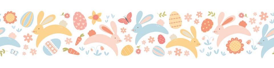 Easter bunny with easter eggs seamless pattern vector banner background isolated