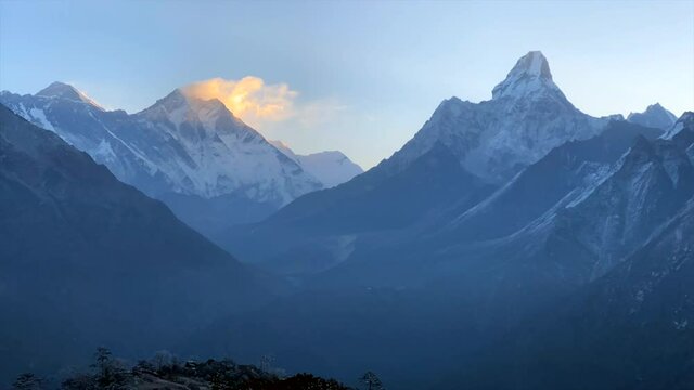 A time-lapse view of the beautiful mountains of the Himalayan Mountain Range.