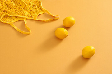 Mesh cotton reusable bag with lemon