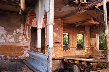 Old destroyed building in the city center. Horizontal image