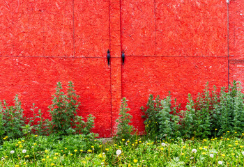 red garage door