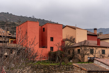 View of the picturesque village of Puebla de la Sierra with traditional colorful houses