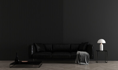 The lounge and living room  interior design and black wall texture background, New 3D rendering...