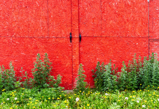 red garage door