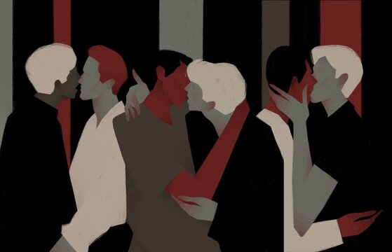 Gay couples kiss and hug each other. Couples in love. LGBTQ Concept