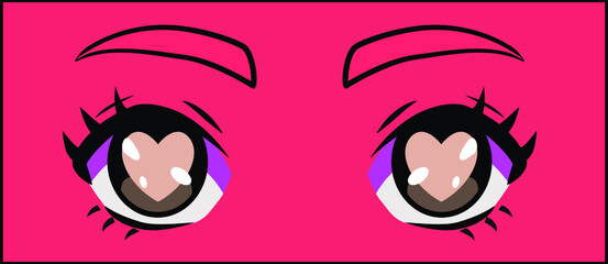 Face with big cartoon anime eyes. Vaporwave style print for poster, cover of t-shirt.