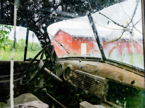 dashboard of an abandoned vehicle