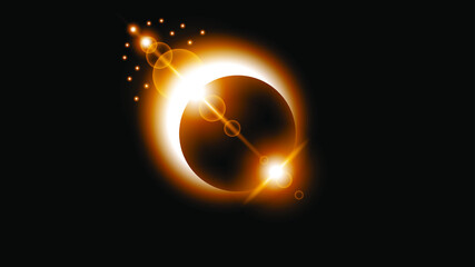 Sun Eclipse Orange Fire Dark Background Vector Moon Design Style Space Science Glow Light