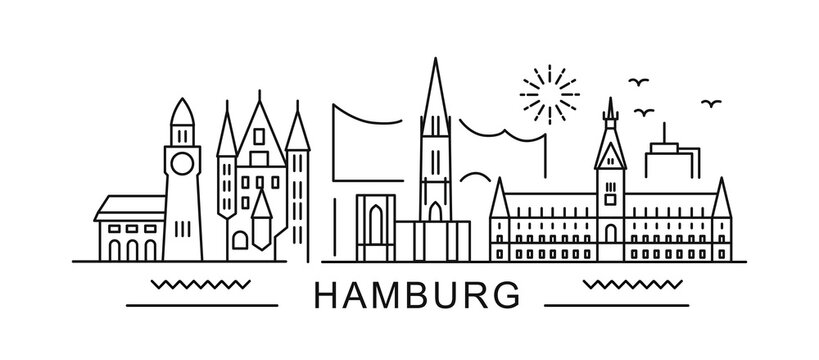 Hamburg minimal style City Outline Skyline with Typographic. Vector cityscape with famous landmarks. Illustration for prints on bags, posters, cards. 