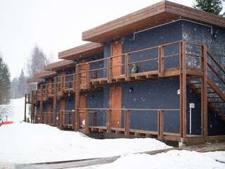 wooden two-story motel. ski resort