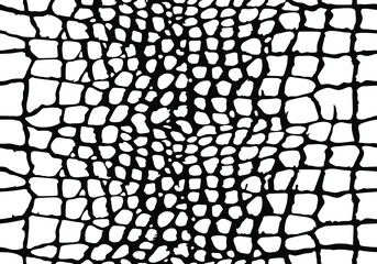 Spotted black and white repeating wallpaper print. Seamless pattern with crocodile or alligator skin print. Animal vector illustration background.