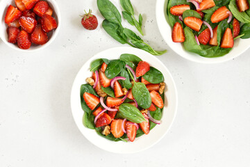 Fruit salad with strawberry, spinach and walnut