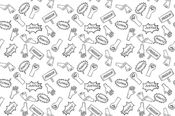 seamless pattern doodle art element in concept theme of protesting ,human rights, freedom and justice.