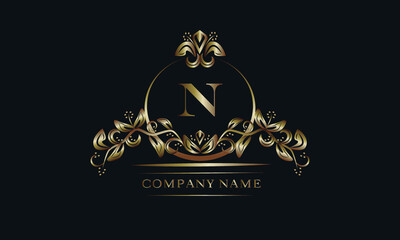 Elegant bronze monogram with the letter N. Exquisite business sign, identity for a hotel, restaurant, jewelry.