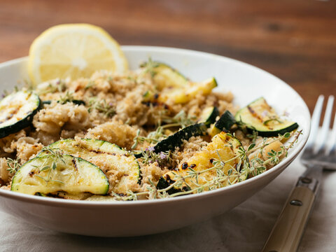 Hemp pasta with grilled zucchini